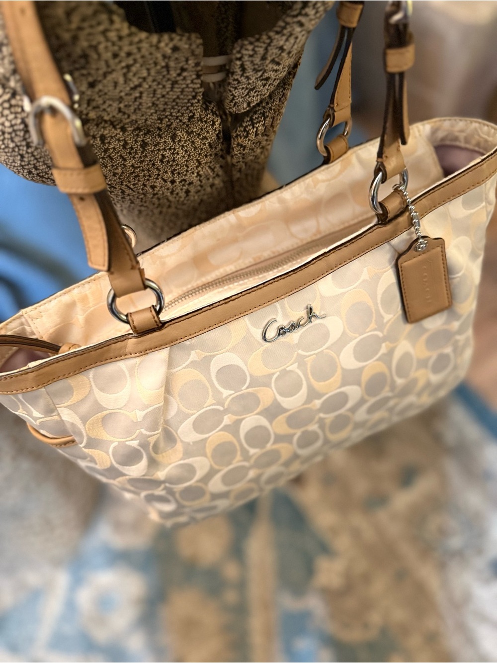 Coach Cream Sateen Signature Tote - Picture 4 of 9